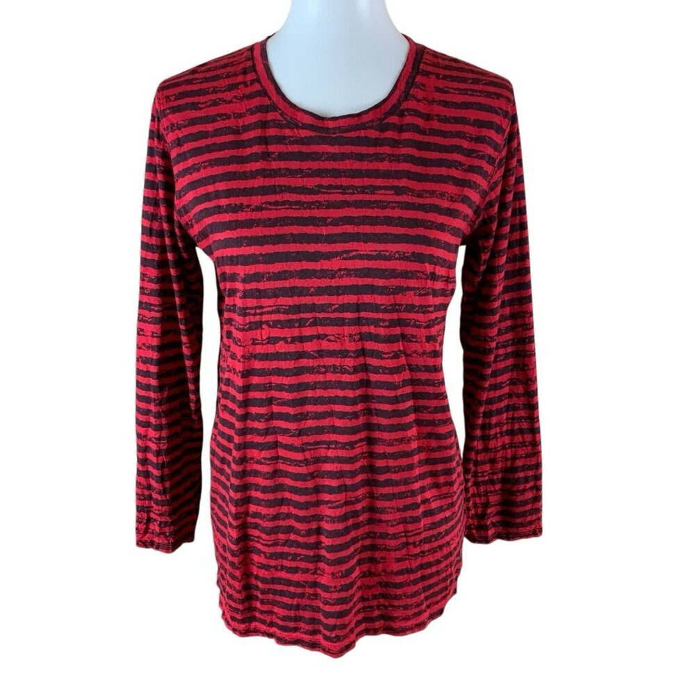 Pleats Collection Red Black Striped Long Sleeve Tunic Top Small‎